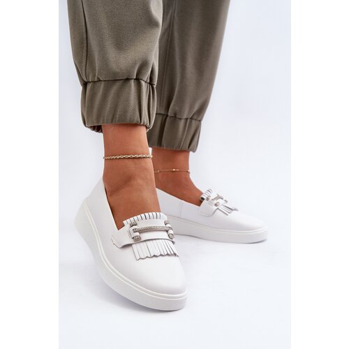 S. BARSKI Light Women's Leather Moccasins on Platform White S.Barski LR590 Cijene