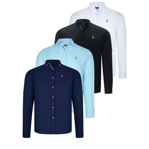 Dewberry QUAD SET G674 MENS SHIRT-BLACK-WHITE-NAVY BLUE-CYAN Slike