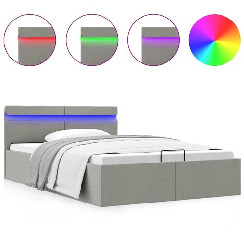Maison Chic Dvižni Posteljni okvir - Dvoposteljna postelja - Zakonska postelja LED svetlo sivo blago 140x200 cm, (21695146) Slike
