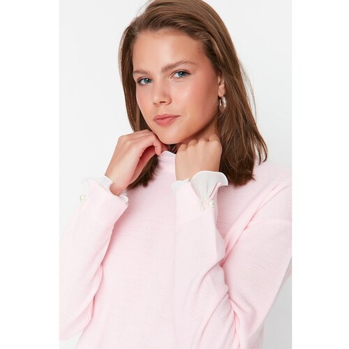 Trendyol Pink Sleeve Pearl Detailed Knitwear Sweater Slike