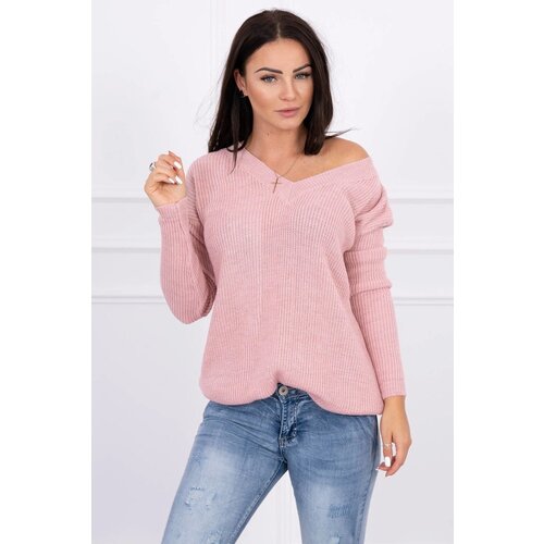 Kesi marka niezdefiniowana Sweater with V neckline powdered pink Slike
