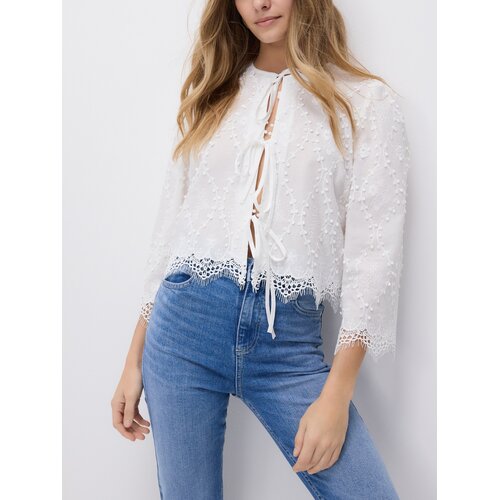 Reserved Bluza s izvezenim uzorkom - krem Cene