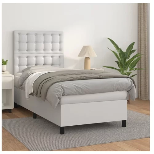 vidaXL Box spring postelja z vzmetnico bela 90x200 cm umetno