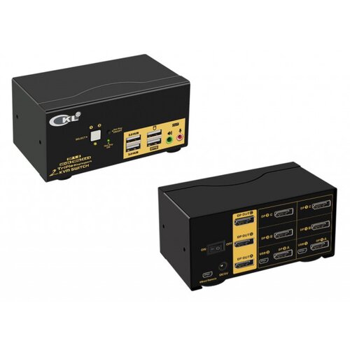  Dp kvm usb svič CKL-623DP 2-portni displayport sa kablovima, triple monitor, 4K x 2K @60Hz 4:4:4, izlaz za audio i mikrofon, 2 x USB2.0 hub, svič mode: hotkey, mouse, wired remote, push button, auto scan Cene