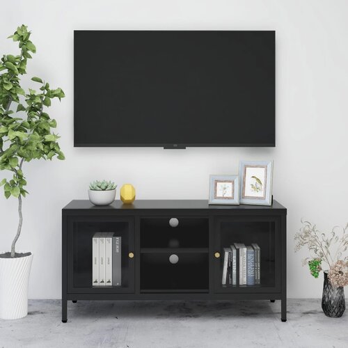 vidaXL tv ormarić crni 105 x 35 x 52 cm od čelika i stakla Cene