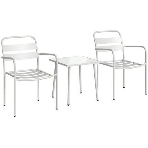 Bistro set metalni vrtni namje&amp;scaron;taj od 3 dijela s 2 vrtne stolice stakleni stol letvičasti dizajn otporan na hrđu Slike