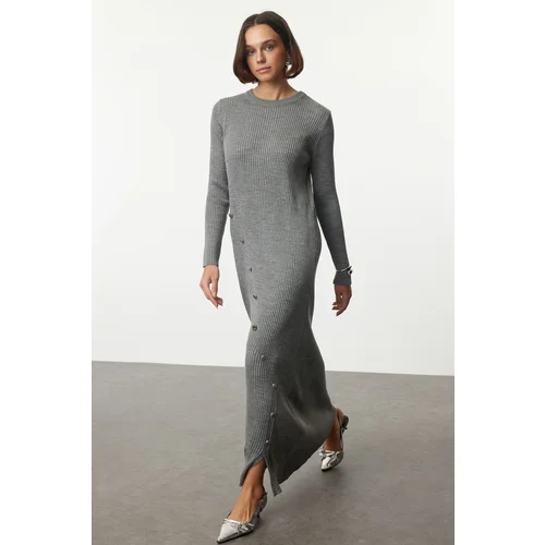 Trendyol Gray Button Detailed Knitwear Dress