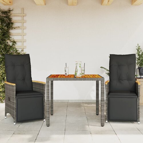 VidaXL 3-dijelni vrtni bistro set od poliratana s jastucima sivi Slike