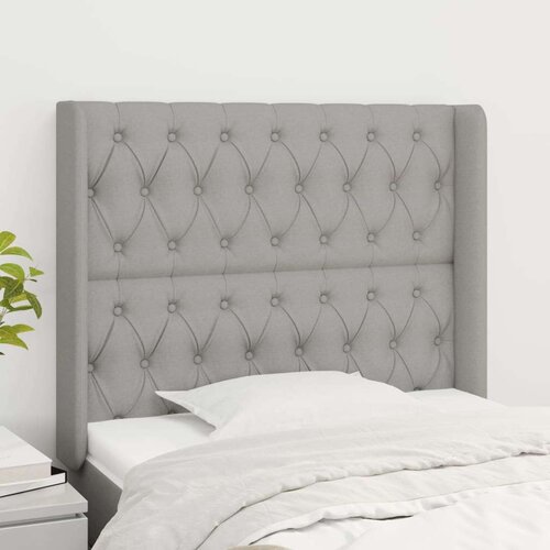  Vzglavje z u&amp;scaron;esi svetlo sivo 103x16x118/128 cm blago, (20736032) Slike