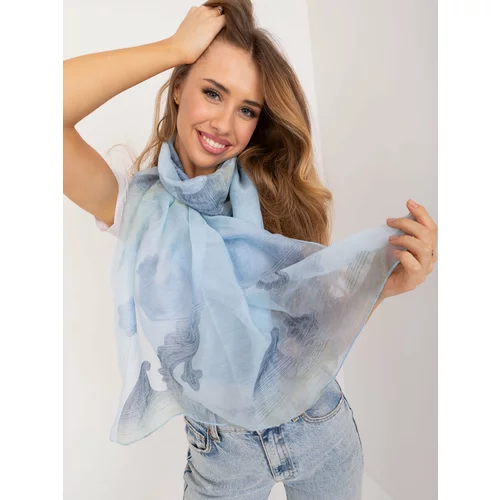 Fashion Hunters Light blue long women's scarf with patterns