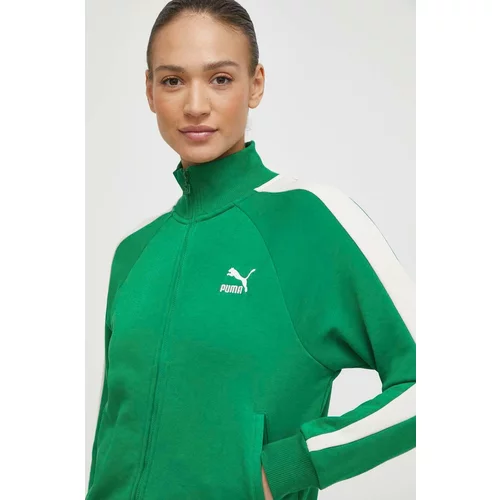Puma Pulover Iconic T7 ženski, zelena barva, 625602