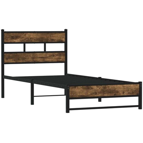 vidaXL Kovinski posteljni okvir brez vzmetnice dimljen hrast 90x190 cm Cene