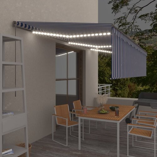 vidaXL ročno zložljiva tenda s senčilom led 6x3 m modra in bela Cene