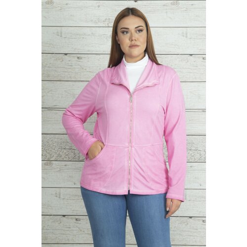 Şans Women's Plus Size Pink Wash Effect Front Zippered Pocket Unlined Sports Jacket Slike