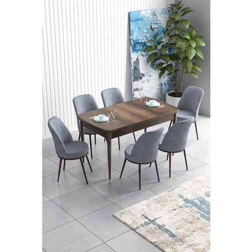 Hanah home Han - Baroque, Grey BaroqueGrey Extendable Dining Table & Chairs Set (7 Pieces) Cene