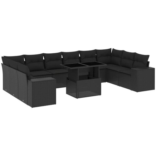 vidaXL 11-dijelni set vrtnih sofa od poliratana s jastucima crni Cijene