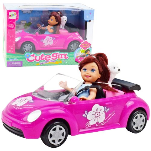 Mini lutka u kabrioletu s psom - rozi Cijene