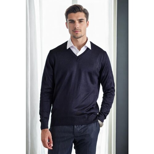 Dewberry 38804 Mens V Neck Knit Sweater-NAVY BLUE Slike