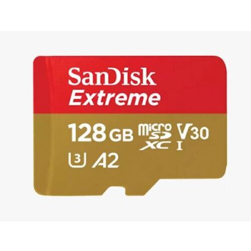 San Disk Extreme microSDXC 128GB for Action Cams and Drones + SD Adapter 190MB/s & 90MB/s A2 C10 V30 UHS-I U3 Cene