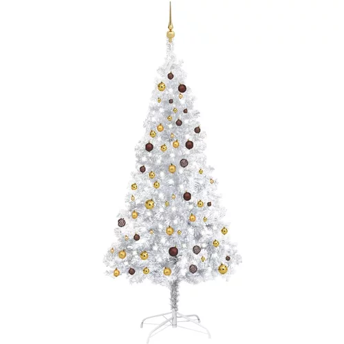  Umjetno osvijetljeno božićno drvce i kuglice srebrno 210 cm PET