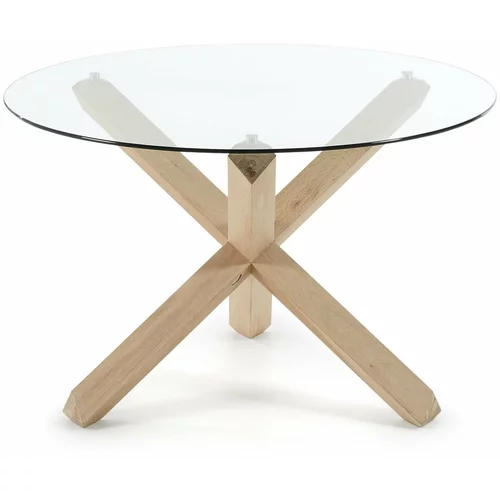 Kave Home Jedilna miza iz hrastovega lesa s stekleno ploščo Nori, ø 120 cm