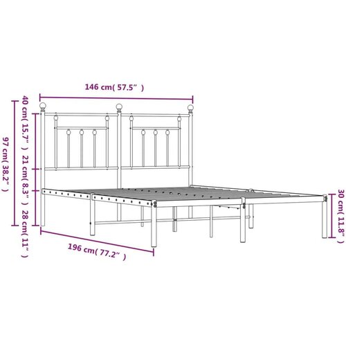 VidaXL Metalni okvir za krevet s uzglavljem bijeli 140 x 190 cm Slike