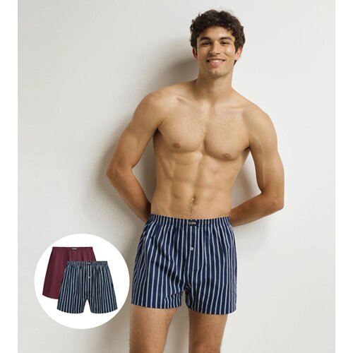 DIM COTTON STRETCH LOOSE BOXER 2x - Men's loose boxer shorts 2 pcs - dark red - dark blue Cijene