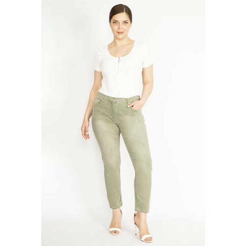 Şans Women's Khaki Plus Size Jeans with 5 Pockets Slike
