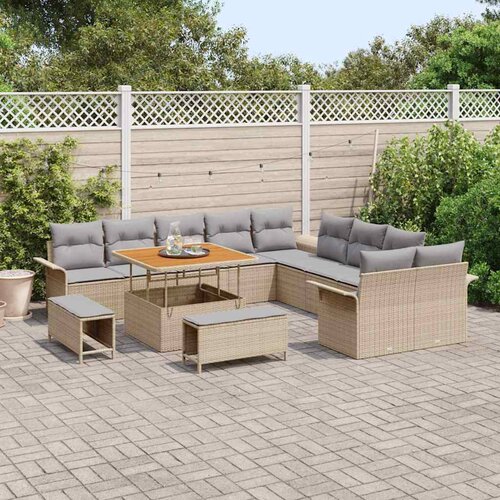  13-dijelni vrtni sofa set s jastučićima Bež poli ratan akacija 2-sjedni vrtni sofa s jastučićima Bež poli ratan 3-dijelni vrtn Cene