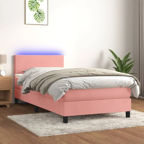  Krevet box spring s madracem LED ružičasti 100x200cm baršunasti