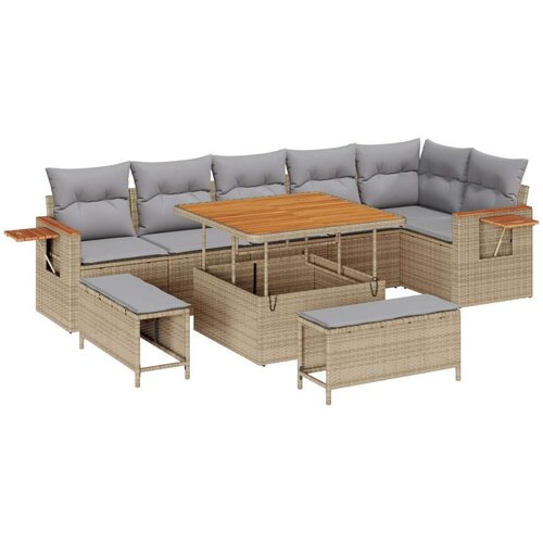 9 Komadna Vrtna Sofa Set s Jastučićima Bež Poly Rattan Acacia  3 Komadni Vrtni Set za Jelo s Jastučićima Bež Poly Rattan Acacia Cijene