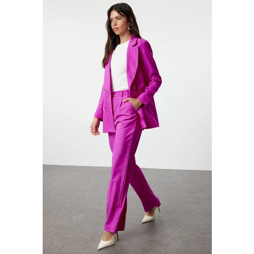 Trendyol Fuchsia Linen Look Woven Jacket Trousers Bottom-Top Set