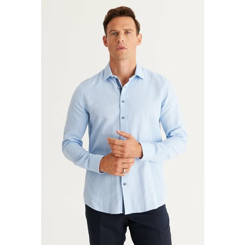 ALTINYILDIZ CLASSICS Men's Blue Slim Fit Slim Fit Classic Collar 100% Cotton Dobby Shirt. Slike