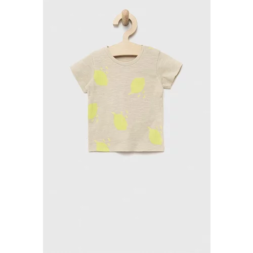 United Colors Of Benetton Pamučna majica kratkih rukava za bebe boja: bež, s tiskom