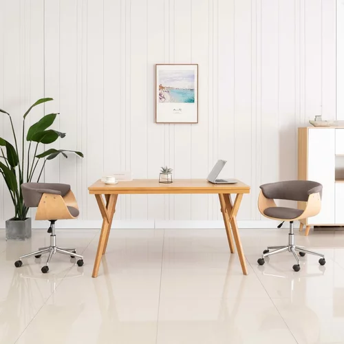 vidaXL okretna uredska stolica od savijenog drva i tkanine smeđe-siva