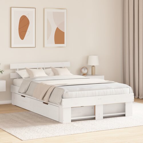 VidaXL postelja s predali Bela 120 x 190 cm Soliden borov les Slike
