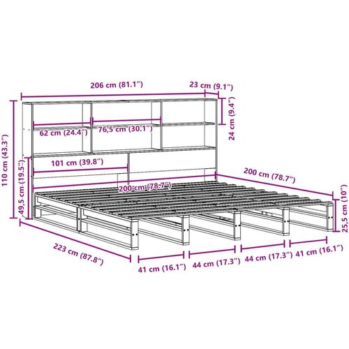  Krevet s regalom za knjige bez madraca 200x200 cm masivno drvo Slike