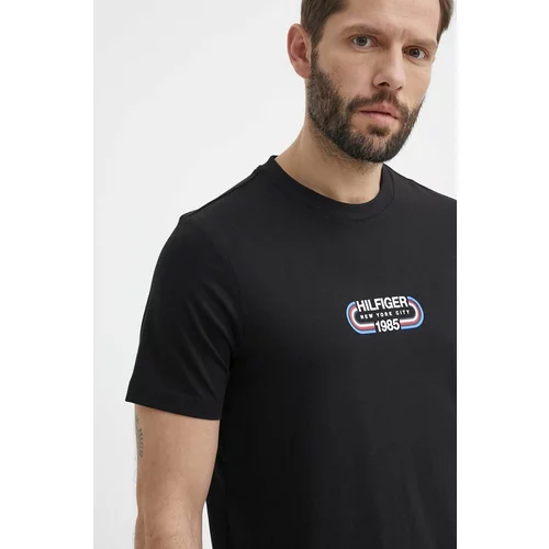 Tommy Hilfiger Pamučna majica za muškarce, boja: crna, s tiskom, MW0MW34429