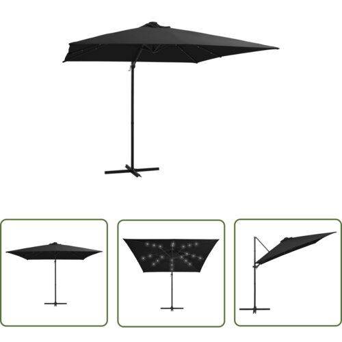  The Living Store Stranski senčnik LED luči in kovinski drog 250x250 cm črn - Stranski Senčnik, (21743092) Slike