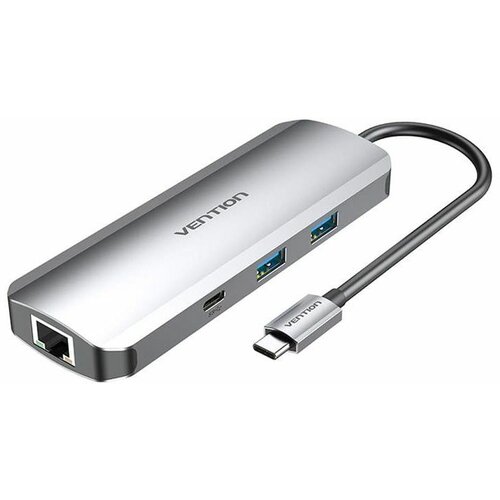 Vention 9 u 1 USB-C na HDMI/USB-C/USB x2/RJ45/SD/TF/TRRS/3,5mm - Sivi ( 046066 ) Slike