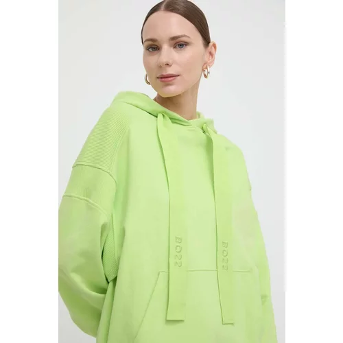 BOSS Orange Bombažen pulover ženska, zelena barva, s kapuco