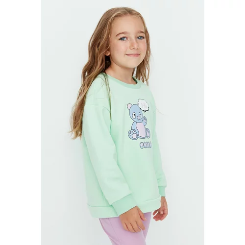 Trendyol Mint Printed Girl Knitted Sweatshirt