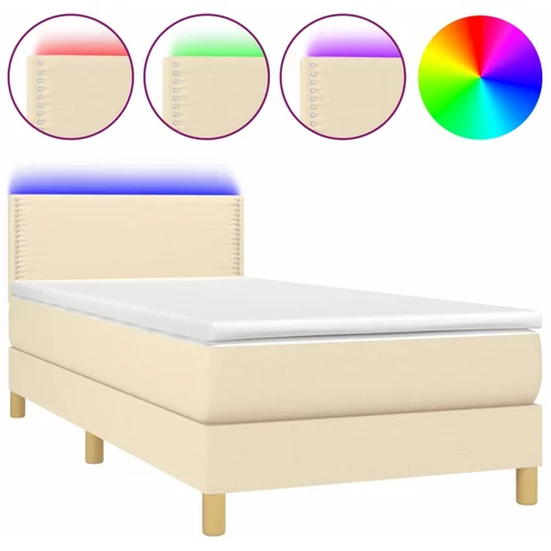 vidaXL Box spring postelja z vzmetnico LED krem 80x200 cm blago, (20902484)