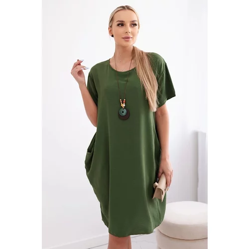 Fasardi Loose dress with pockets and a pendant, light green