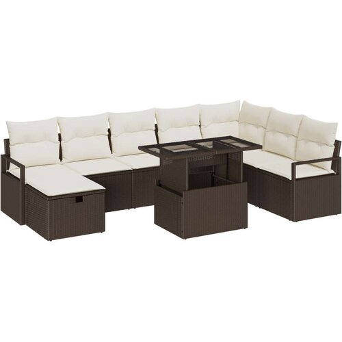  9-dijelni vrtni set sofe s jastucima smeđi poli ratan 2-sjedna vrtna sofa s jastucima smeđi poli ratan Slike