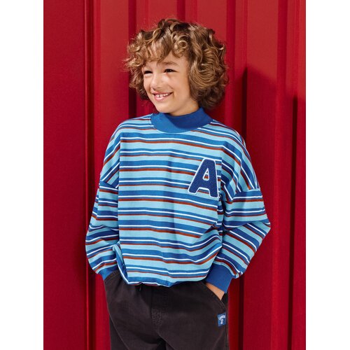 Sinsay Pamučna oversize majica crewneck s prugama Slike