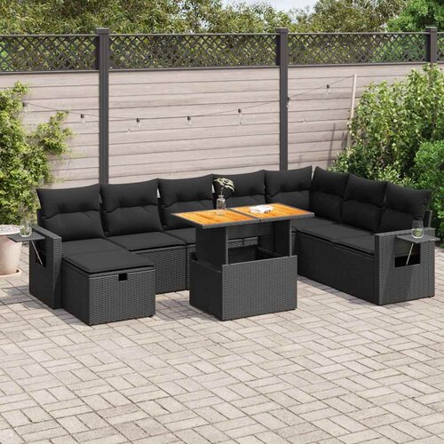 VidaXL 9-dijelni set vrtnih sofa s jastucima crni od poliratana bagrem Slike