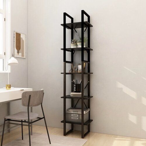  The Living Store Knjižna omara 5-nadstropna črna 40x30x175 cm borovina - Knjižna Omara, (21431443) Slike