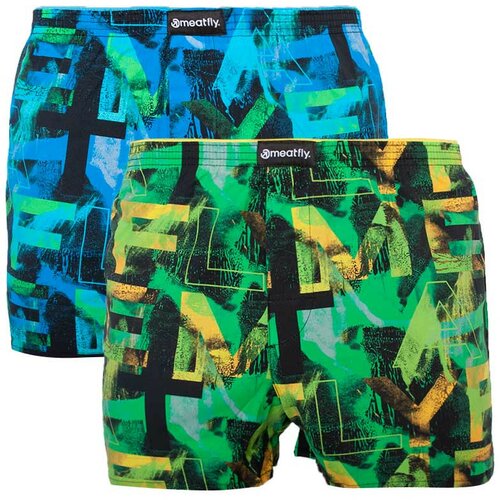 Meatfly Set of two men's patterned shorts in green and blue Agostino Cene