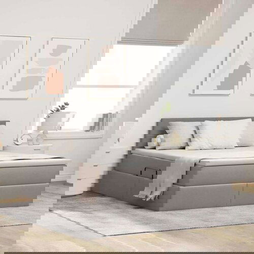  Krevet S LED lampica s pohranom Sivo-smeđa 140 x 200 cm tkanina Cijene